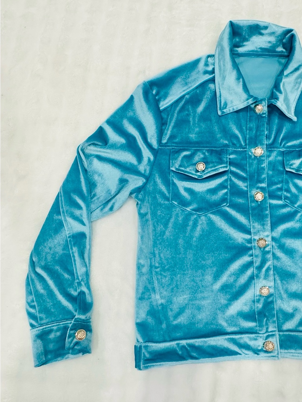 Blue Velvet Button-Front Jacket - Picture 3 of 4